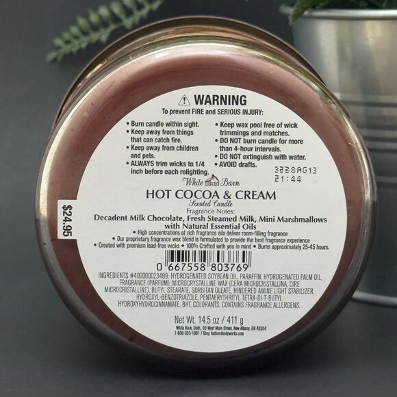 BBW Hot Cocoa & Cream White Barn Bath & Body Works 3 Wick Candle - Picture 9 of 10